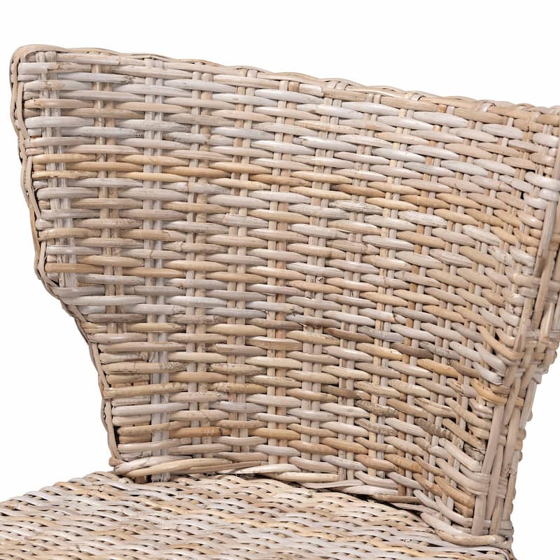Enver Modern Bohemian Grey Kubu Rattan and Mahogany Wood Counter Stool