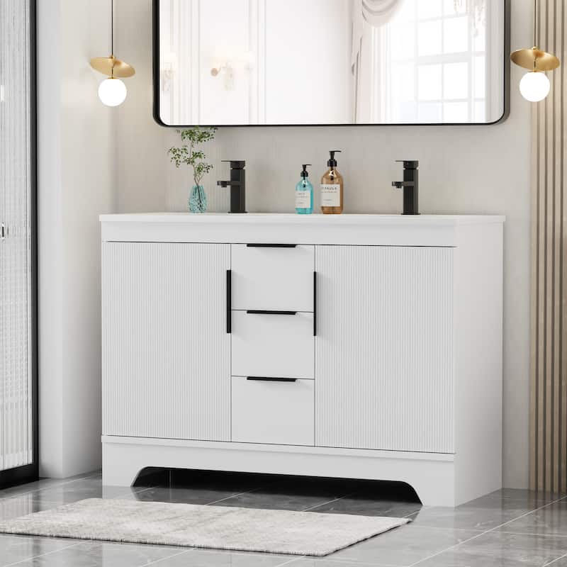 Vertical Stripes Bathroom Vanity Set with Sink Top & Faucet