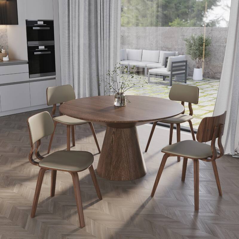 Clivo Leather Dining Chair with Open-Back and Poplar Wood Legs for Kitchen or Dining Room Set of 2