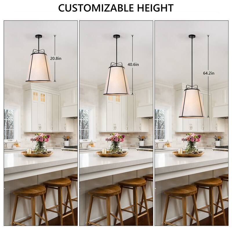 3-Light Modern Fabric Chandelier 16"x 19.7" Farmhouse Pendant Lights - 16inch x 19.7inch
