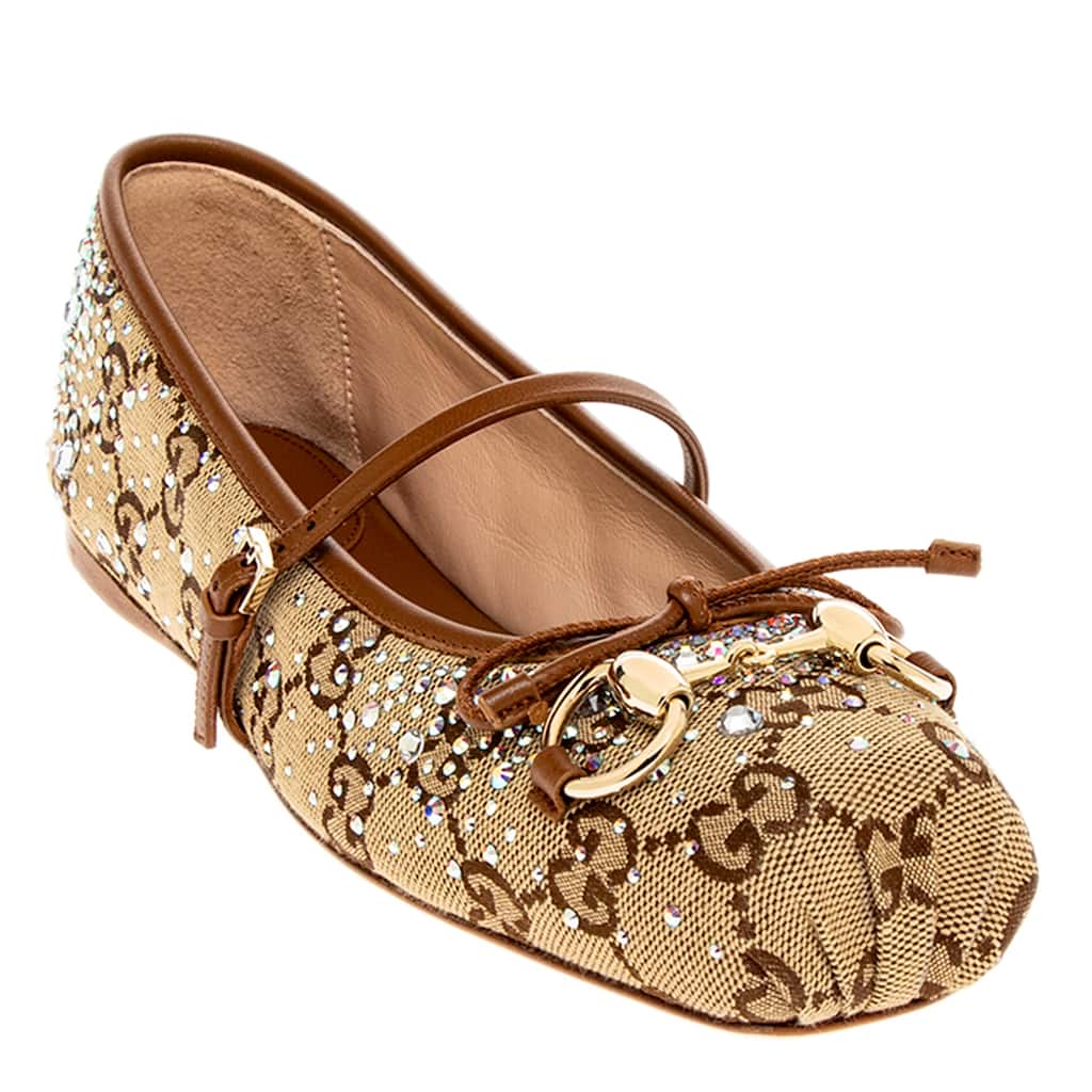 Gucci GG Crystal Horsebit Ballet Flats