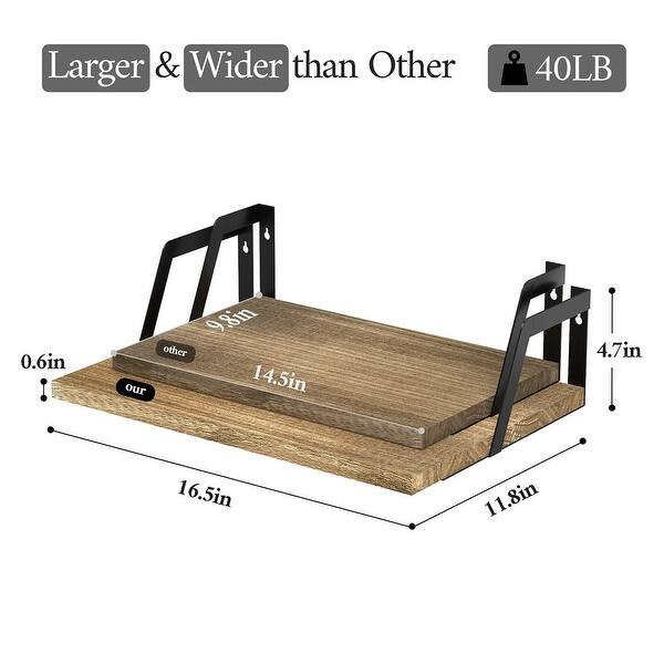 Floating Shelves Wall Mounted Set of 2 Rustic Wood Shelves with Large ...