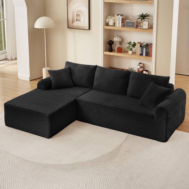 Full-Compression Corduroy Modular Sectional with Armrests & 2 Throw Pillows