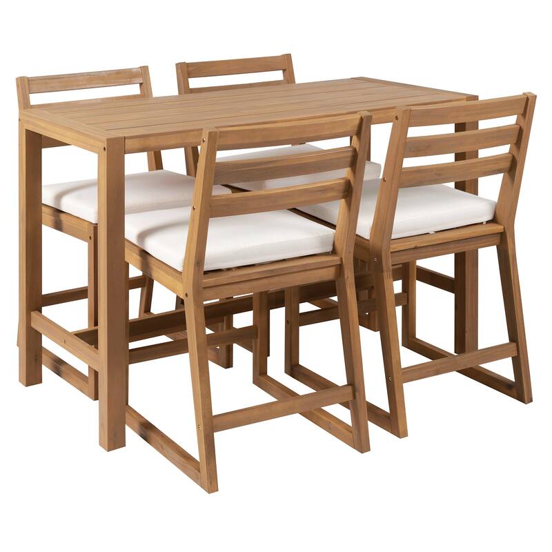 Rustic Patio Bar Set, 5-Piece Outdoor Furniture with Ergonomic Chairs and Solid Wood Tabletop