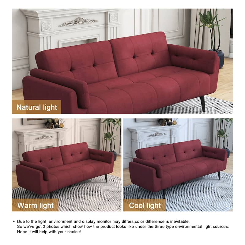 75" Convertible Sleeper Futon Sofa Bed With Adjustable Tufted Back