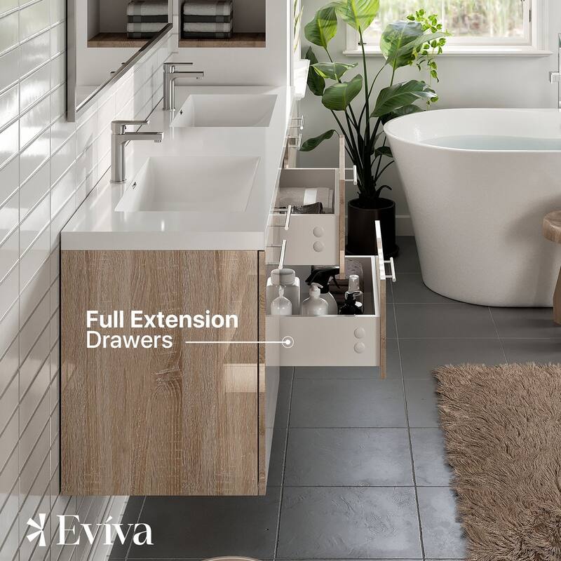 Eviva Axis 72" White Oak DS Bath Vanity with Acrylic Top