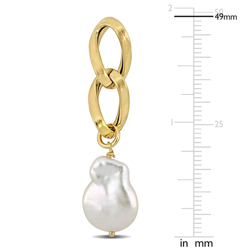 Miadora 12-13mm Cultured Freshwater Keshi Pearl Double Link Earrings Yellow Silver