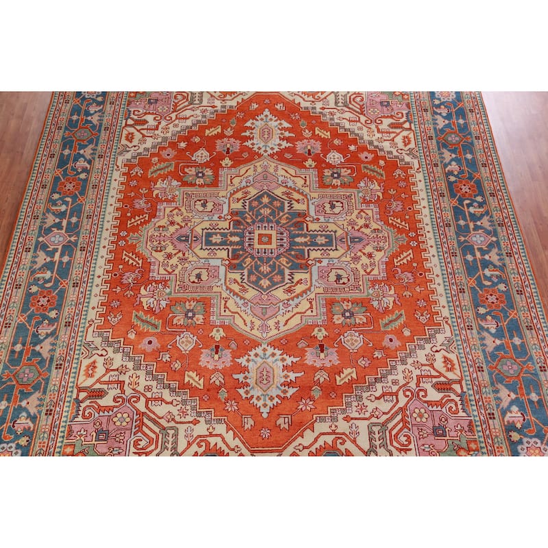 Palace Size Heriz Serapi Oriental Rug Handmade Wool Carpet - 11'10" x 14'9"