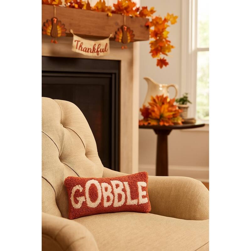 6" x 12" Gobble Hooked Petite Throw Pillow