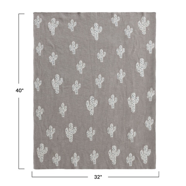 Cotton Knit Baby Blanket with Cactus Print - 40.0"L x 32.0"W x 0.25"H