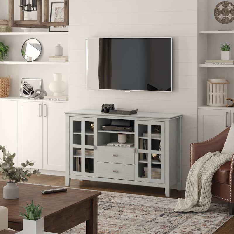 WYNDENHALL Stratford 53-inch Solid Wood TV Media Stand - 53 inch wide - Fog Grey