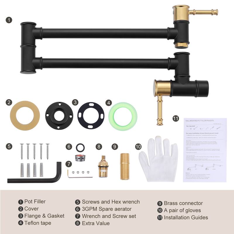 WOWOW 23.5-inch Wall Mount Pot Filler with Double Handle