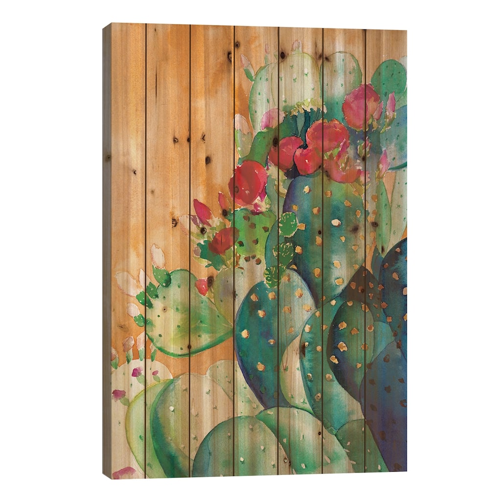 Cactus Garden Print On Wood by Christine Lindstrom - Multi-Color