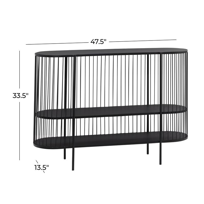 Metal Narrow Oval 2 Shelf Console Table with Open Wire Frame - Black - Roche River Decor