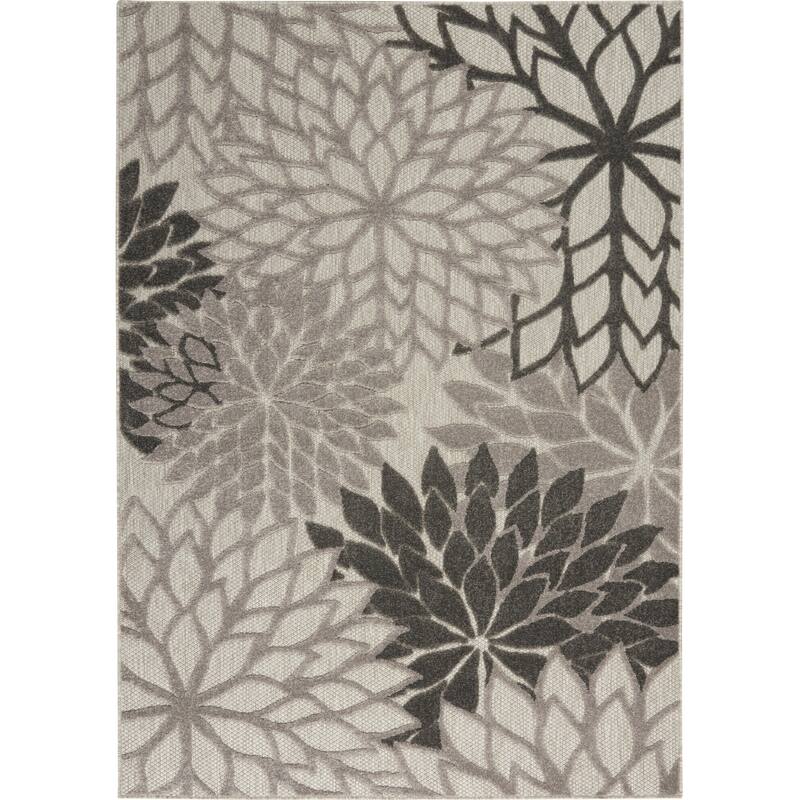 Nourison Aloha Floral Modern Indoor/Outdoor Area Rug - 2'3" x 12' Runner - Silver Grey