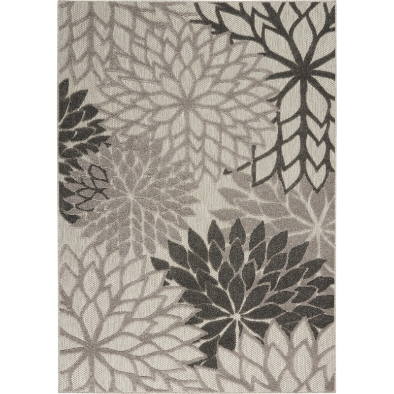 Nourison Aloha Floral Modern, Indoor/Outdoor Area Rug - 9'6" x 13' - Silver/Grey