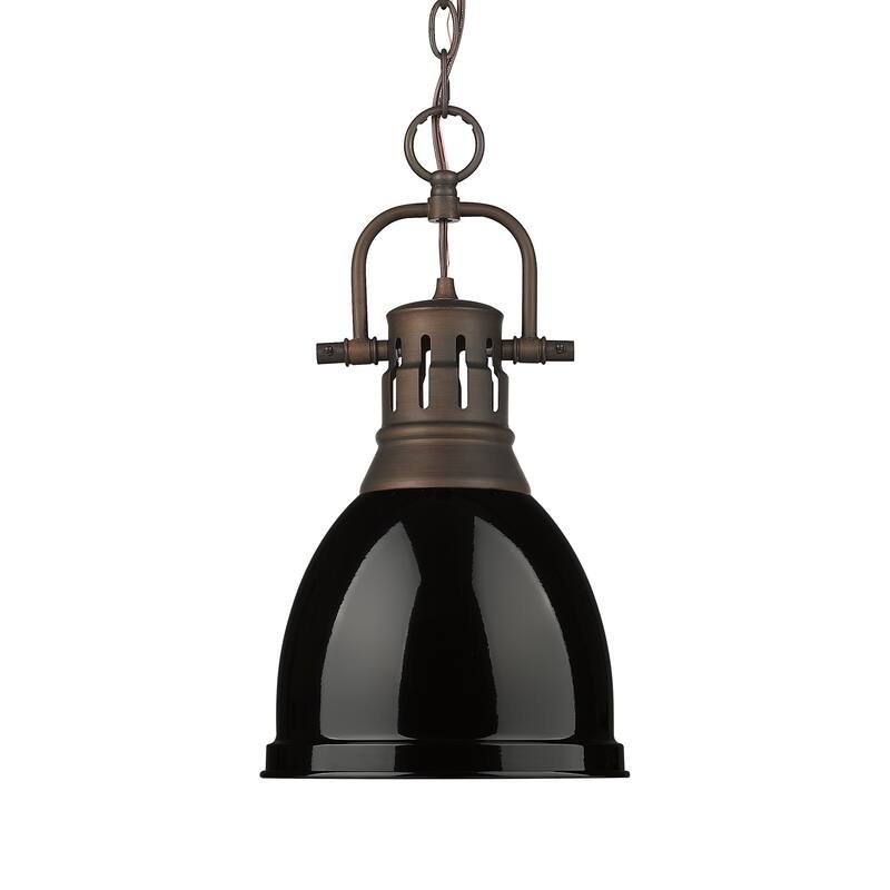 Yep by Golden Lighting Duncan 1-light 9in Chain Hung Pendant in Rubbed Bronze and Black shade