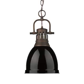 Yep by Golden Lighting Duncan 1-light 9in Chain Hung Pendant in Rubbed Bronze and Black shade