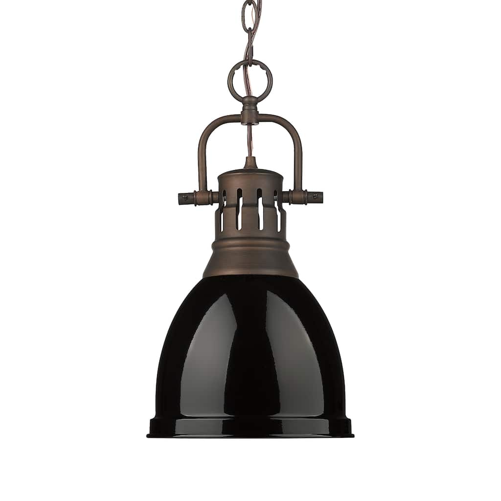 Yep by Golden Lighting Duncan 1-light 9in Chain Hung Pendant in Rubbed Bronze and Black shade