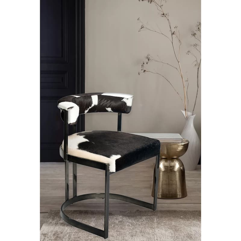 Black Stainless Steel Chair with Black and White Hairline Leather