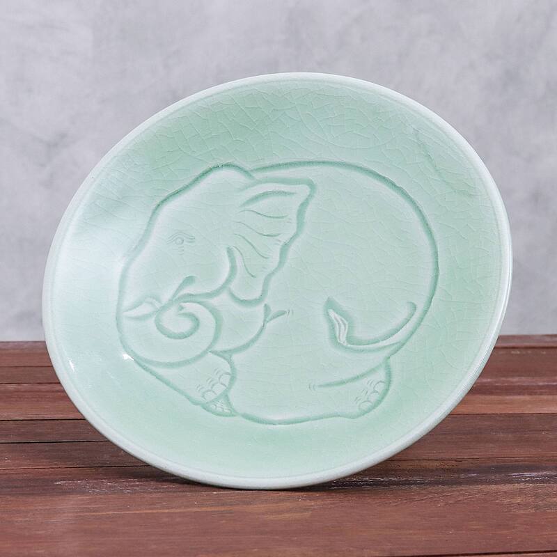 Handmade Sleeping Elephant Celadon ceramic salad plate (Thailand)