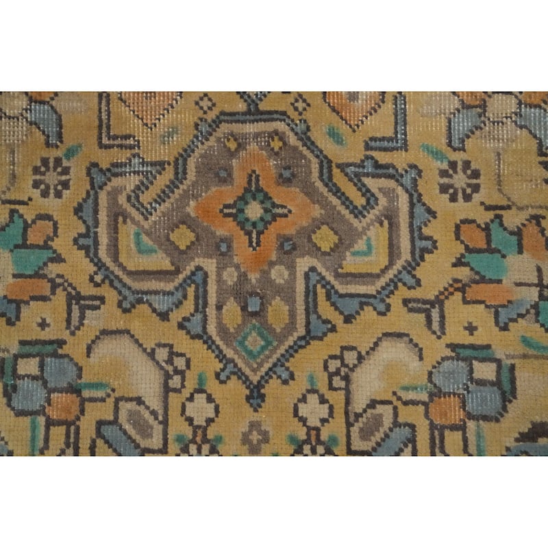 Hand Knotted Oriental 100% Wool Carpet Traditional Floral Yellow & Gold Tabriz Area Rug - 9' 6'' X 6' 7''