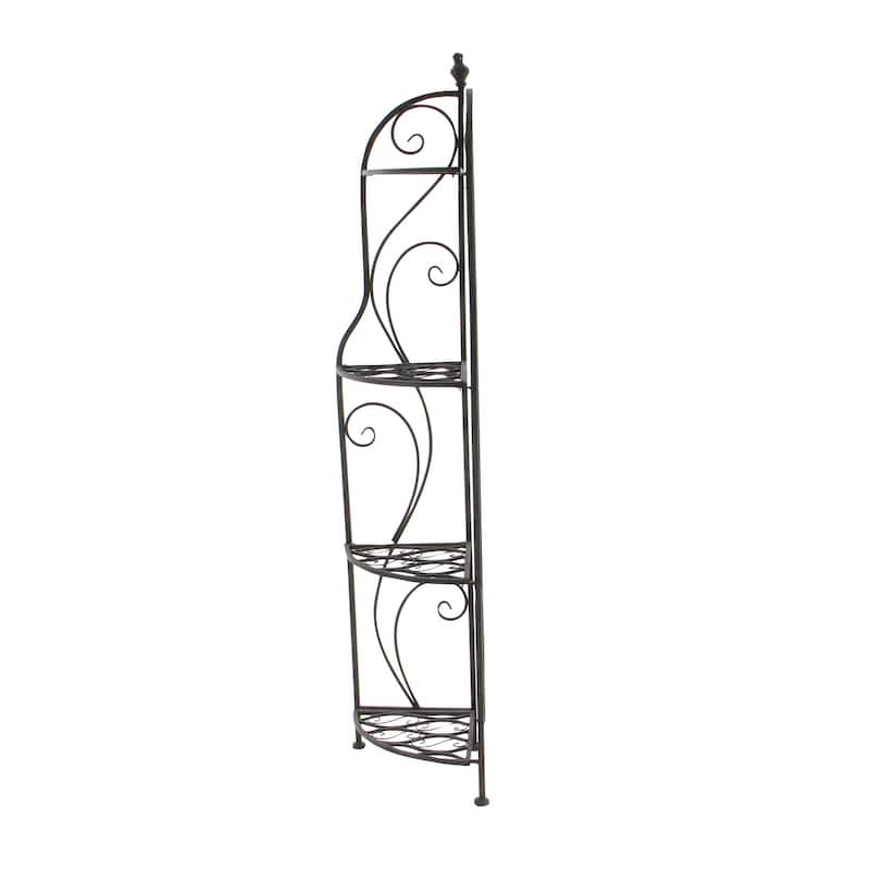 Black Metal Indoor Outdoor Arched Tall Folding Corner 4 Shelf Scroll Bakers Rack