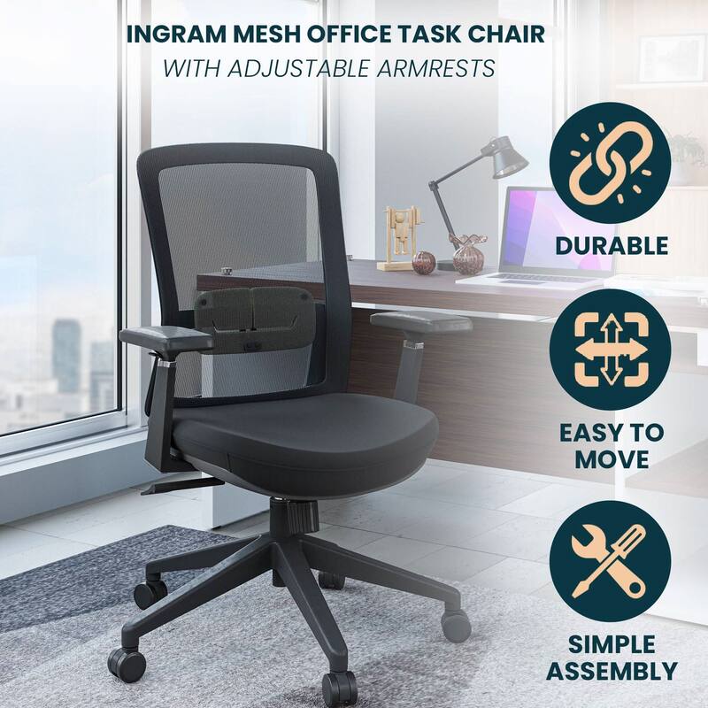 Ingram Contemporary Ergonomic Mesh Office Chair - Adjustable Height & Armrests, Mid-Back Swivel Desk Chair for Home Office
