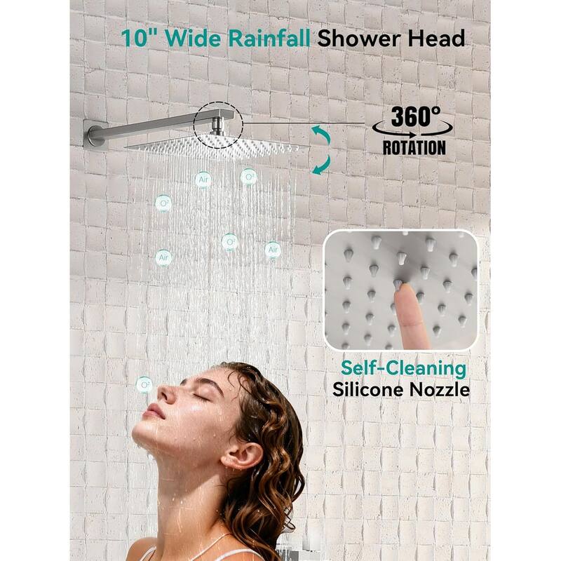 Lefton Shower System in Fahrenheit Display, 10” Overhead Shower Head with Handheld Spray Showerhead and Bathtub Faucet, SSWM2502