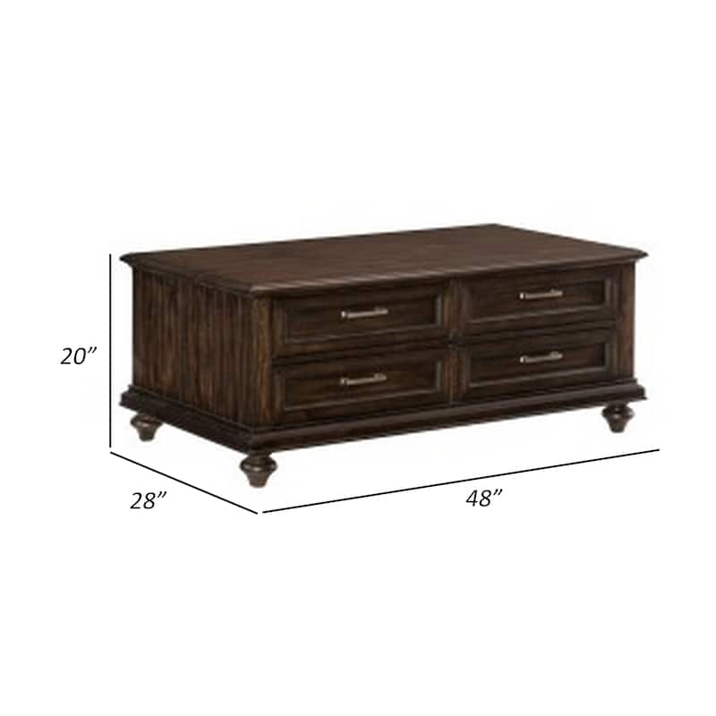Berey 48 Inch Cocktail Coffee Table, 4 Drawers, Driftwood Brown Wood