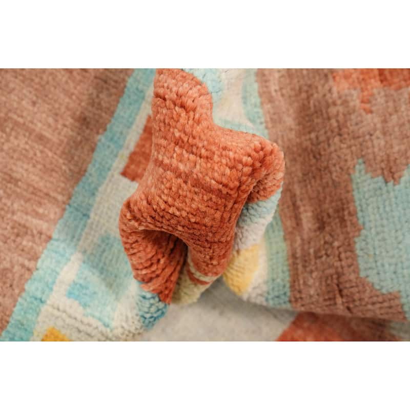 Hand Knotted Oriental 100% Wool Carpet Modern Geometric Oranges & Rust Gabbeh Area Rug - 14' 1'' X 9' 11''