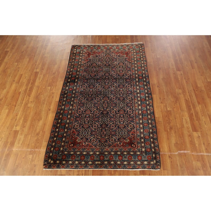 Hand Knotted Oriental 100% Wool Carpet Traditional All-Over Navy Blue & Blues Bidjar Area Rug - 6' 10'' X 4' 2''