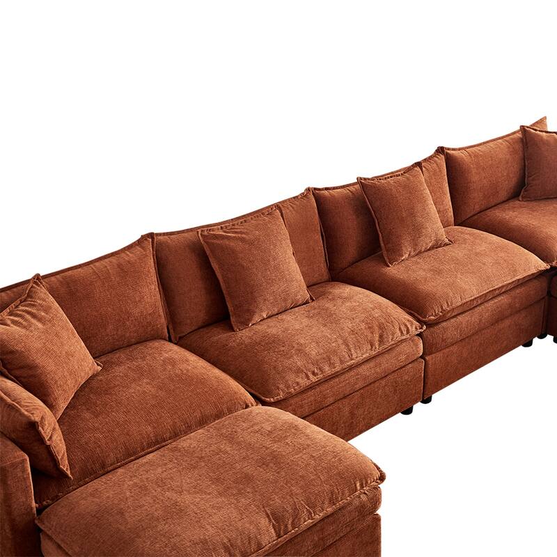 142.52" U-Shaped 6-Seater Sectional Sofa with Convertible Chaise and Ottomans, Spacious Cloud Couch for Comfort