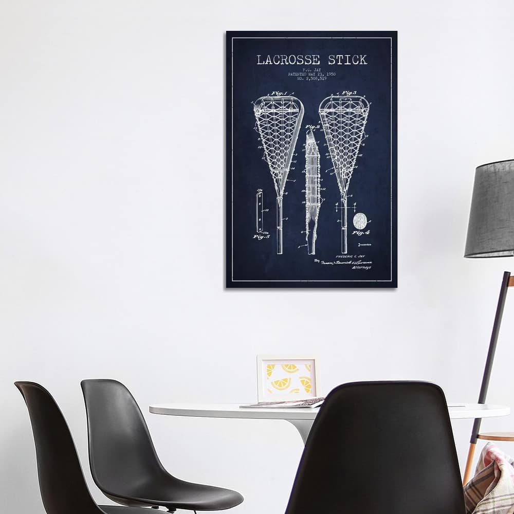 iCanvas "Lacrosse Stick Navy Blue Patent Blueprint" by Aged Pixel Canvas Print