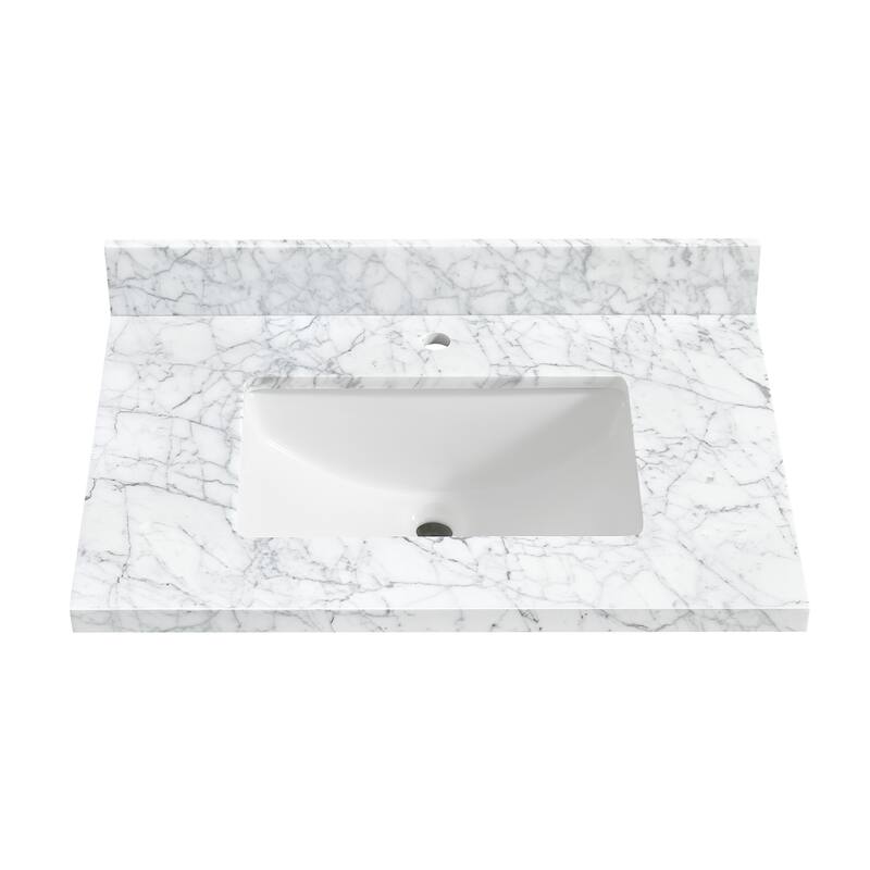 Zevio Natural Marble Vanity Top in Carrara White with Ceramic Sink