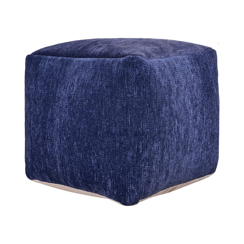 HomeRoots 18" Blue Chenille Cube Pouf Ottoman