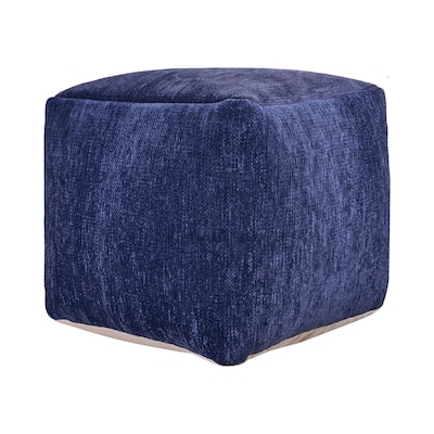 HomeRoots 18" Blue Chenille Cube Pouf Ottoman