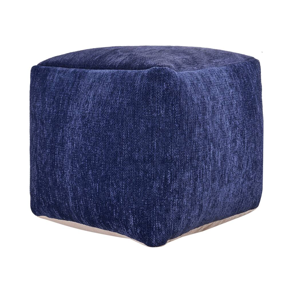 HomeRoots 18" Blue Chenille Cube Pouf Ottoman