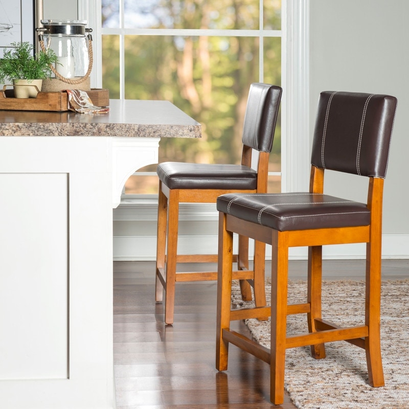 Dark brown shop leather counter stools