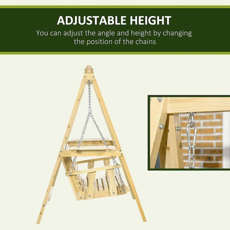 2-Seat Wooden Porch Swing, Stand, Side Tables, Metal Chains, Outdoor