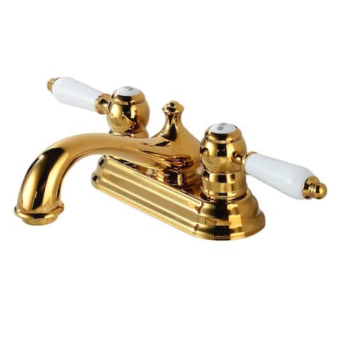 Brass Polished Centerset Sink Faucet 4" L Brass Lux Belle White Double Handle with Supply Lines and Drain Renovators Supply