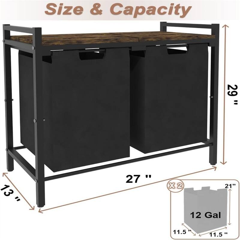 Laundry Hamper with 2 Pull Out - 27"L x 13"W x 29"H