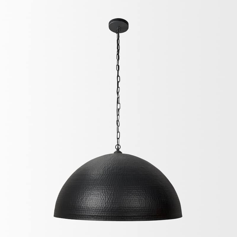 Karina Matte Black and Gold Hammered Metal Dome Pendant Light