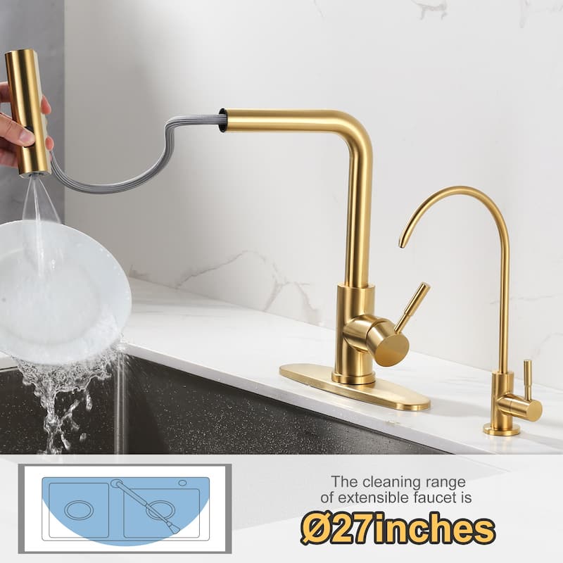WOWOW Modern-Style Three-Function Pull-Down Kitchen Faucet with Filter Faucet