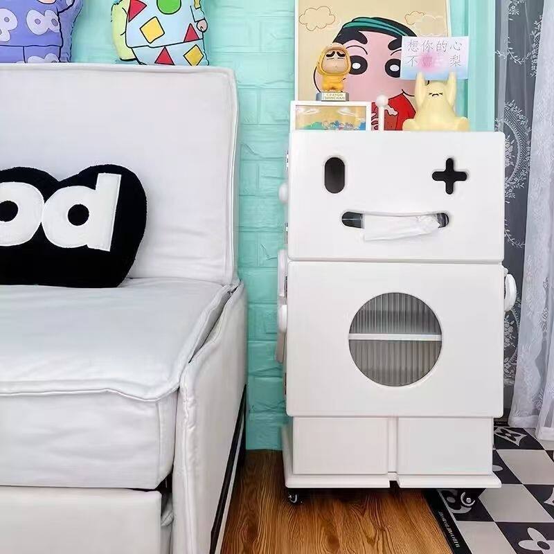 Robot Shape Nightstand, Wood Stand Storage Cabinet - White
