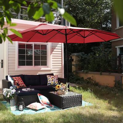 PHI VILLA 15-foot Rectangular Crank Outdoor Market Umbrella with Base Included