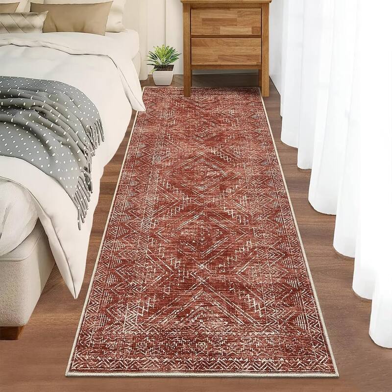Vintage Geometric Living Room Rug Washable Indoor Bedroom Rugs Non Slip Low Pile Area Rug