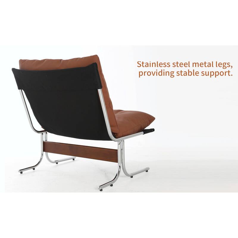 Modern Leather Accent Chair - High Back, Metal Legs