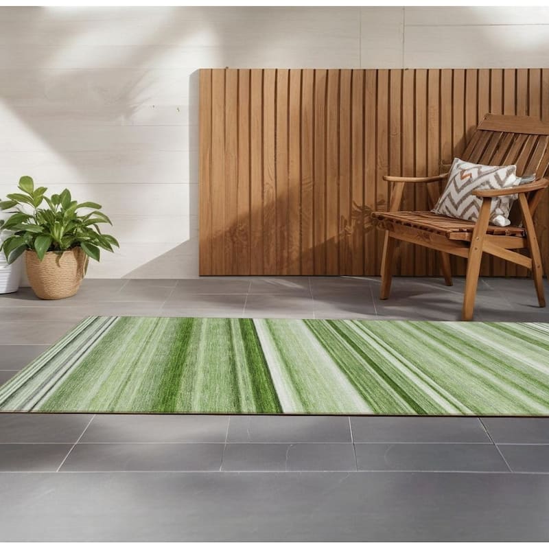 Altone Stripe Weather Resistant Classic Meets Modern Runner Outdoor Rug - 2' X 8' - 2' X 8' - Green