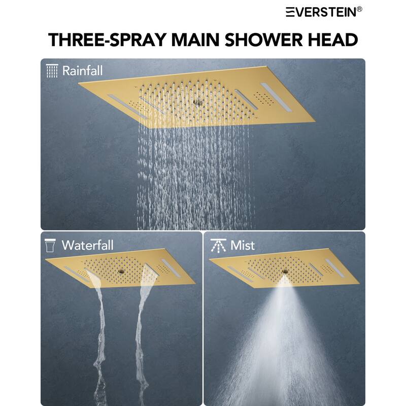 Dual Heads 20" Thermostatic Shower System, 64-Color LED Mood Lighting 3-Functions Shower Head with Bluetooth Music